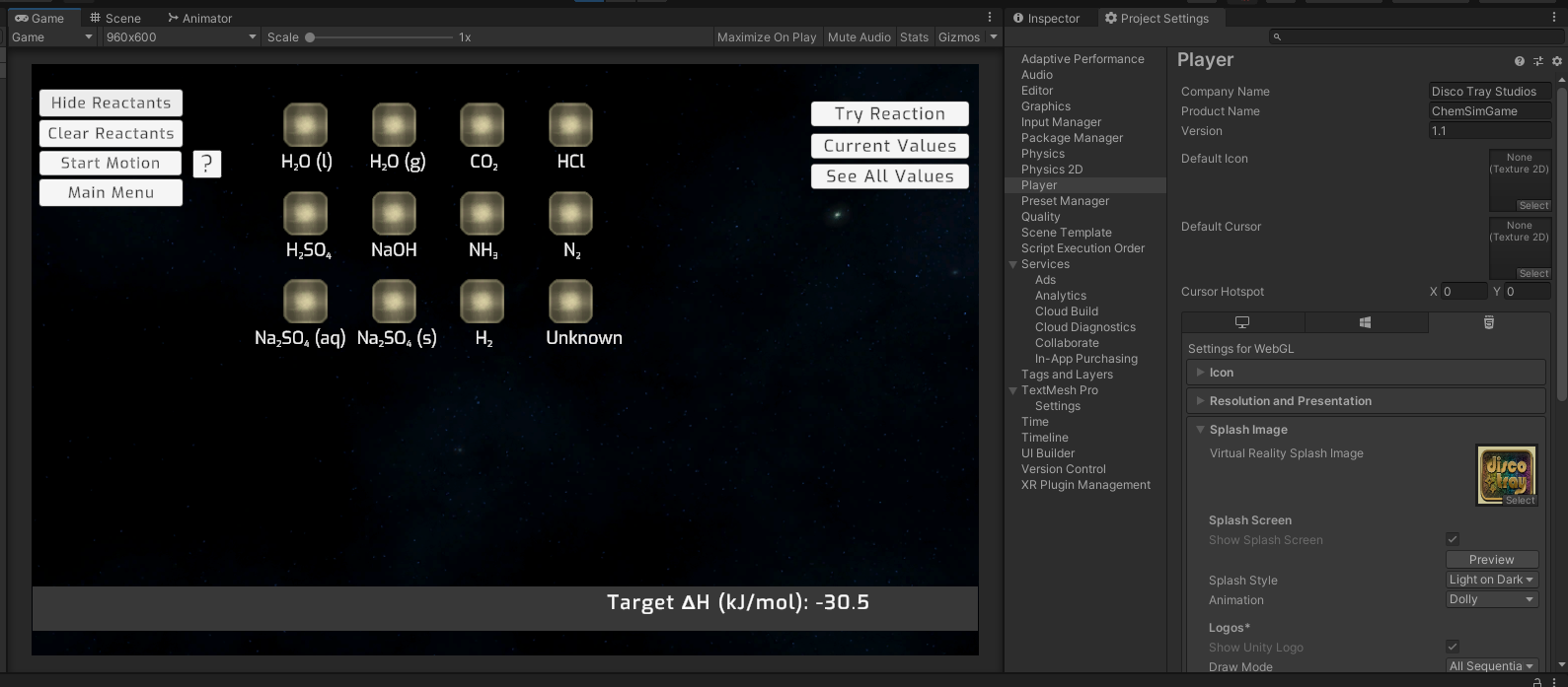 ChemSim New UI and the Player Settings Update