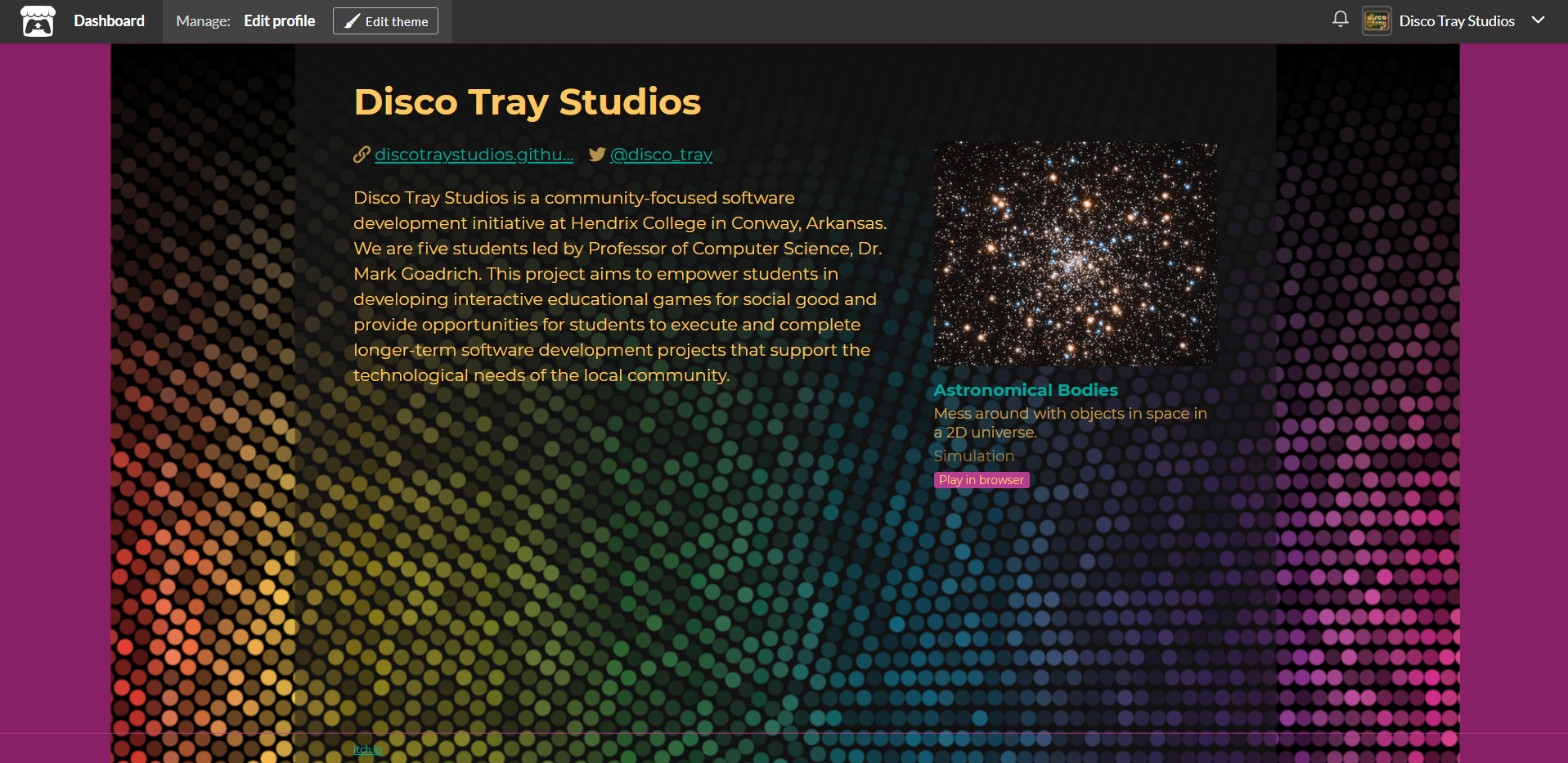 Disco Tray Studios itch.io Home